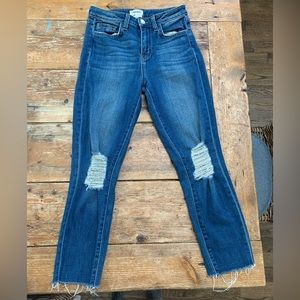 L’agence distressed raw hem straight leg skinny jeans